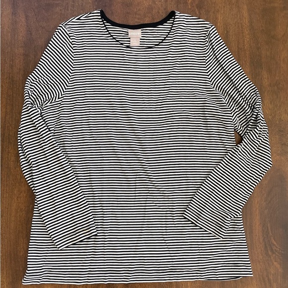 Chicos 3 Large Black White Stripe Long Sleeve  Layering Tee Scoop Neck Stretch - Picture 1 of 8